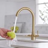 Heable Kitchen Mixer Tap Dual Lever Brushed Gold with UK Fittings view 4