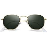 YWWPMDOF Polarized Sunglasses for Womens Men Trendy Square Hexagonal Flat Mirrored Sun Glasses UV Protection