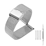 Milanese Loop Stainless Steel Watch Band Bracelet Smart Watch Strap Mesh Band 24mm with Hook Buckle Replacement Wristbands - Silver