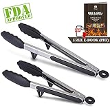 Ofargo Stainless Steel Salad Tongs Kitchen Tongs With Silicone Tips For Cooking, Non-Stick, 9