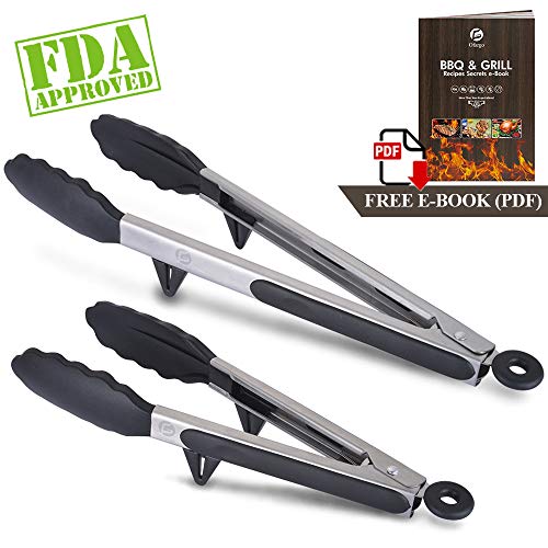 Ofargo Stainless Steel Salad Tongs Kitchen Tongs With Silicone Tips For Cooking, Non-Stick, 9