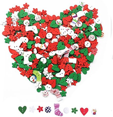 Dutoz 100 g Wooden Buttons Christmas Mixed Size Sewing Button DIY Craft Decoration, Red, Green and White