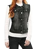 Allegra K Women's Buttoned Washed Denim Vest w Flap Pockets Black S