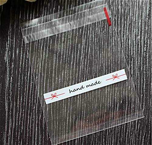 Aboonlys Handmade Cookie Bags 100 PCS, Cute Bowknot Self Adhesive Plastic Candy Bags for Wedding Cookie Birthday Cake Pops Gift Candy Buffet Supplies, with Mysterious Gifts 2.75 x 2.75in