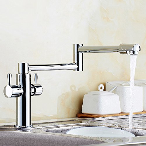 Jiuzhuo Deck Mount Retractable Pot Filler Kitchen Faucet with Double Handle(Chrome)