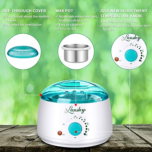 Home Waxing Kit for Women Lansley Painless Wax Warmer Hair Removal Wax Kit for Full Body Brazilian Bikini, Underarm, Legs, Face, Eyebrows Women Men with 4 Flavors Stripless Hard Wax