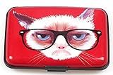 Latest Aluminum RFID Blocking Credit Card Holder for Men Women - Stylish Travel Wallet - Best protection for Bank Debit, ID, ATM, Cards against Scanning Criminals ,7 Slots，Glasses Cat
