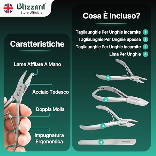 Blizzard 3-Piece Professional Podiatry Set – Pedicure Kit for Thick and Ingrown Nails – Foot Nippers with Concave Cut, Fine Tip and Flame – Stainless Steel – for Elderly and Men