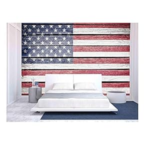 USA, American Flag Painted on Old Wood Plank Background - Removable Wall Mural | Self-Adhesive Large Wallpaper - 66x96 inches