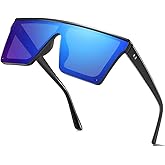 aisswzber Square Oversized Sunglasses for Women and Men Fashion Flat Top Goggle Siamese Lens