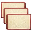 Silicone Baking Mat Cookie Sheet Set (3) Non-stick Half Sheet Silicon Cooking Mat Pan Liner with Measurements - Macaron Cake Bread Pizza Making Best for Microwave Toaster Oven Tray Pan,16.5" x 11 5/8"