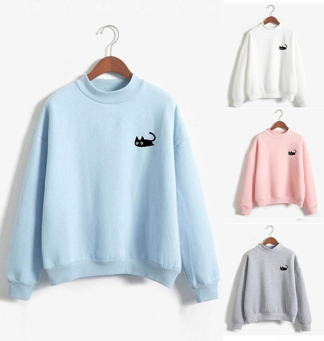XioNiu Women Casual O-Neck Long Sleeve Cute Animal Print Embroidery Pullover Sweatshirt Fashion Hoodies White