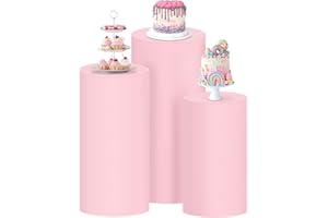 Socomi Cylinder Pedestal Stand Covers Spandex Flexible Display Box Stand Covers for Birthday Party Wedding Baby Shower Decoration- Only Stand Covers Included Set of 3 Pink
