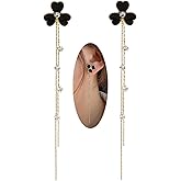 Bohemian Flower Tassel Chain Earrings Crystal Flower Earrings Crystal Flower Tassel Drop Earrings Black Flower Earrings Silver Flower Stud Earrings Vintage Long Chain Drop Earrings Jewelry for Women