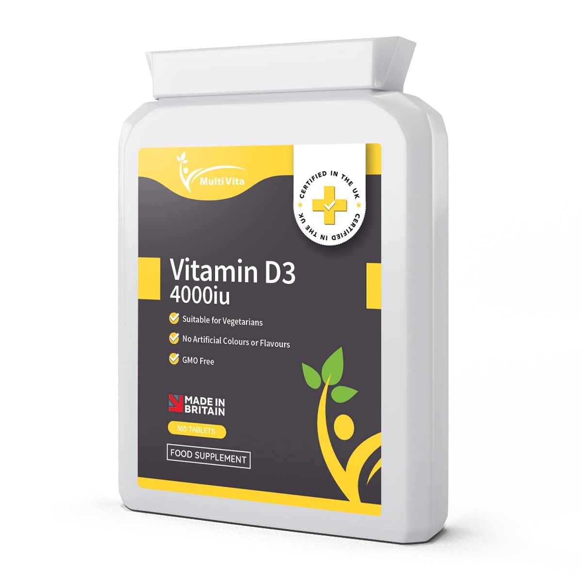 Vitamin D 4,000 IU 365 Easy to Swallow Vegetarian Micro Tablets – Maximum Strength Vitamin D3 Cholecalciferol Supplement for Maximum Absorption – Full Years Supply – Manufactured in The UK GMO Free