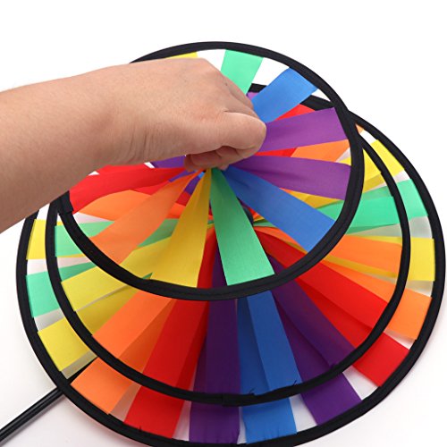 NNDA CO Triple Wheel Rainbow Wind Spinner, Cute Cartoon Kids Colorful Windmill Toy