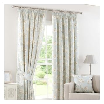 Dunelm Mill Duck Egg Country Garden Pencil Pleat Curtains Panel