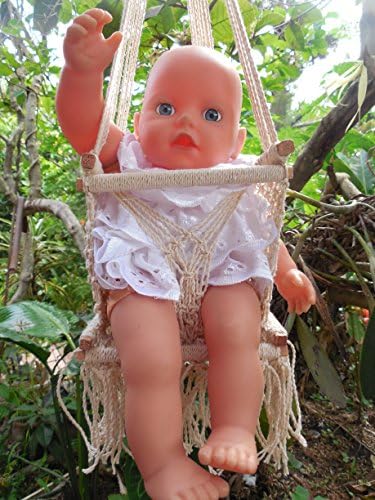Leetyahammocks Miniature Baby Swing Chair hanmade Cotton Beige Scale 1:2 / for Dollhouse/Indoor Outdoor Miniature Chair Swing/Baby Chair Swing