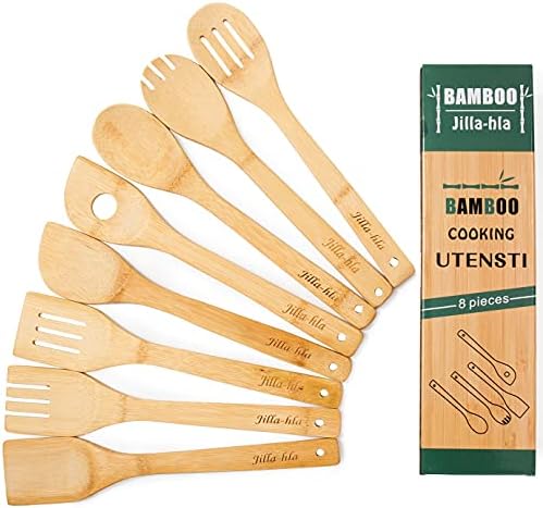 Jilla Hla Wood Utensils Set For Cooking 8 Piece Set Bamboo Cooking Utensils Wooden Kitchen Utensils For Cooking Wooden Spoons Spatula Buy Online At Best Price In Uae Amazon Ae