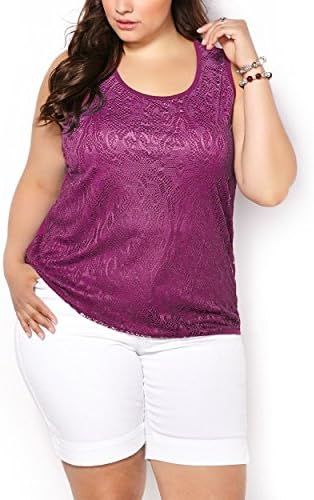 Penningtons Womens Plus Size Shaped Fit Lace Front Tank Top Dahlia Mauve 3X