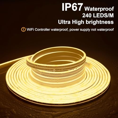 TENDIST Neon Rope Light, IP67 Outdoor LED Strip Lights Waterproof Dimmable Warm White 3000K Cool White 6500K Flexible Strip Light Alexa Compatible, 24V WiFi Neon Flex for Outdoor Decor (9M)