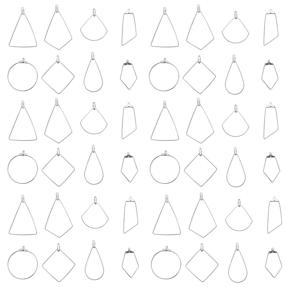 SUNNYCLUE 1 Box 8 Styles Geometric Square Teardrop Triangle Beading Hoop 304 Stainless Steel Earring Finding with Loop Jewellery Findings for Earring Making Supplies Women Adults DIY Crafts