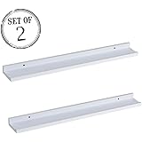 O&K Furniture Set of 2 Picture Wall Ledge for Photo Frames, Floating Wall Shelf, (White, 18.9 Inches)