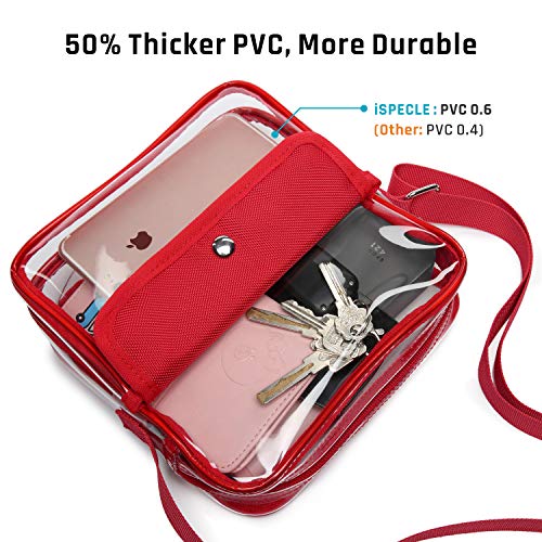 iSPECLE Clear Purse, Clear Stadium Bag Approved for Casino, NFL, PGA, NCAA, Adjustable 4.92ft Shoulder Strap for Women Girl, Red