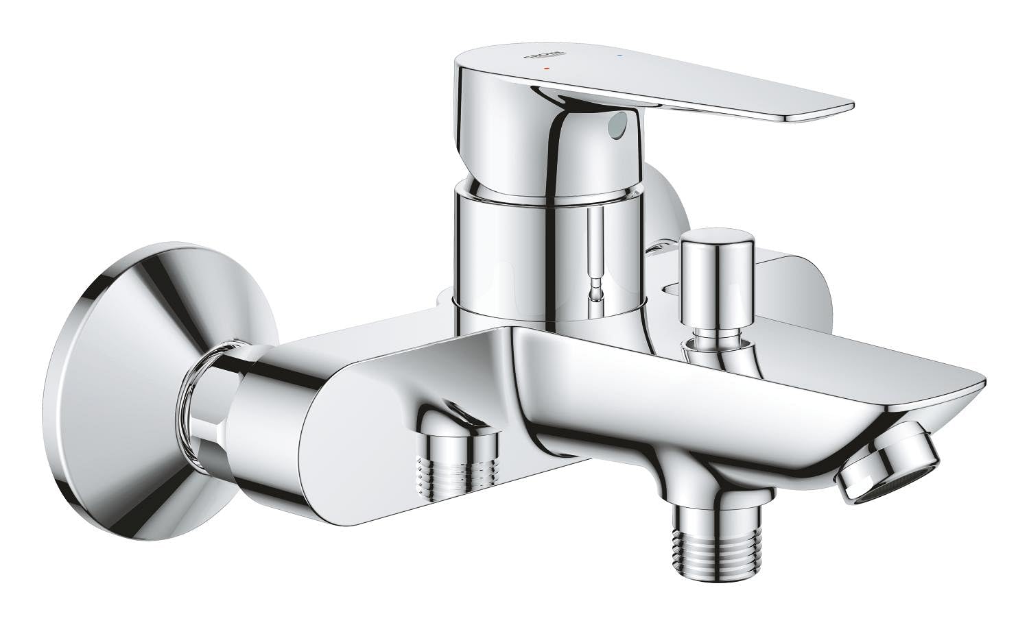 GROHE Start Edge - Wall Mounted Exposed Bath Mixer Tap (Metal Lever, 35 mm Ceramic Cartridge, Water Saving Adjustable Flow Rate Limiter, Eco-Override-Stop, Scalding Protection), Chrome, 24198001