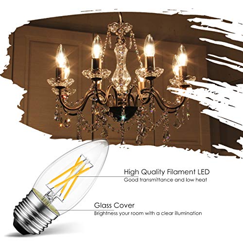 LVWIT Dimmable LED Candelabra Bulbs B11 Filament Bulb E26 Base 5.3W(60W Equivalent) 3000K Soft White Chandelier Decorative Candle Light Bulb 6 Pack