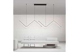 JAYMP Dimmable Pendant Light LED Modern Chandelier Dining Room Island Light Restaurant Cafe Bar Office Hanging Lamp (Black, L 49.2 inch)