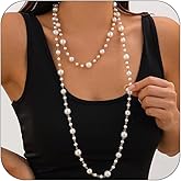 Long Pearl Necklaces for Women Pearls Long Chain Necklace Dainty Gold Pearl Necklaces Layered Pearls Necklace Statement Sweater Strand Chain Jewelry