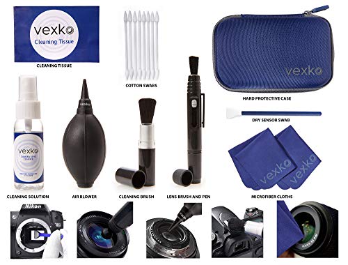 Vexko Kamera-Reinigungsset für DSLR-Kameras - Reisetasche + Kameraobjektiv-Reinigungstücher + Mikrofaserreinigungstücher + Luftgebläse + Sensor-Reinigungstücher + Tupfer + Linsenstift + Bürste – Bild 7