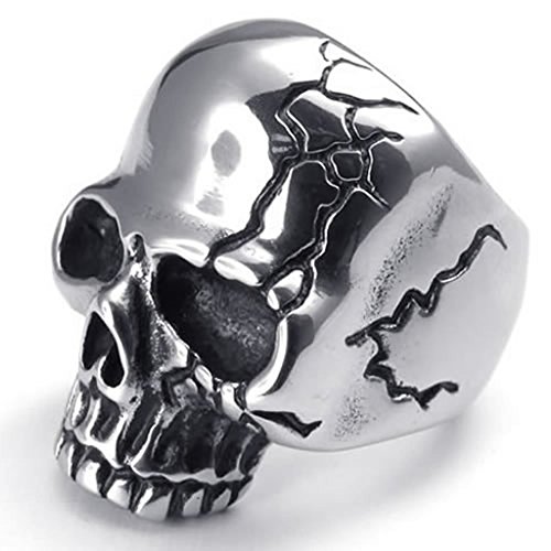 Stainless Steel Rings, Men's Bands Color Silver Gothic Skeleton Biker Size 9 Epinki