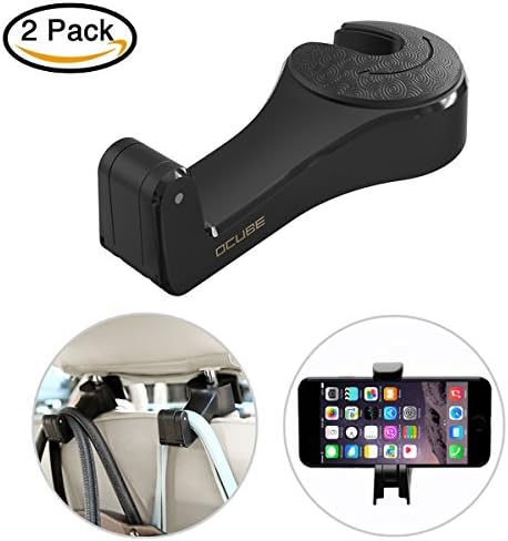 Universal Car Headrest Hooks with Phone Stand in iPhone Samsung 2 Pcs Multi-function Car Seat Hooks Vehicle Back-Seat Headrest Hanging Organizer Holder Hook for Handbag Bag Purse Cloth Towel Hat Black