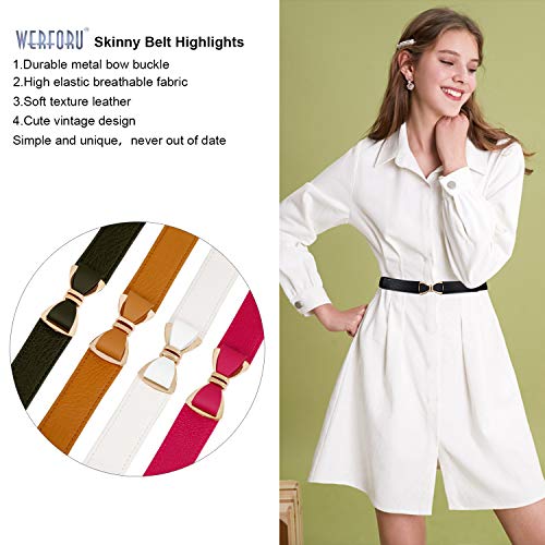 Damen Dünner Taillengürtel Elastischer Bogengürtel 3 Stücke Dehnbar Elastische Gürtel mit Metall Schnalle für Kleid Röcke Jeans (Schwarz & Weiß & Braun)