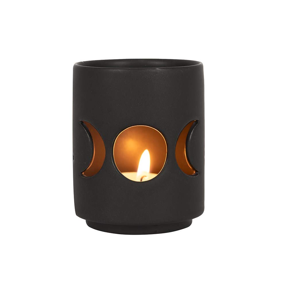 Elegant Black Ceramic Small Triple Moon Cut Out Tealight Holder - 7cm x 6cm (1 Pc.) - Eye-Catching Design, Sturdy Material - Ideal for Your Home & Office Decor
