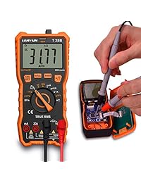 Lomvum T28B Multímetro digital de rango automático, 6000 cuentas Probador eléctrico CA DC Amp Ohm Medidor de voltaje Medidor con temperatura Frecuencia Resistencia Continuidad Capacidad y prueba de diodo, LCD de 2,7 pulgadas