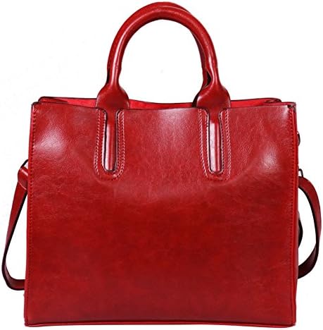 Yitrust Women Top Handle Satchel Handbags Shoulder Bag with Oil Wax Leather (Red)