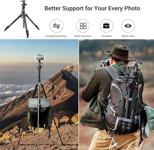 SmallRig Trípode Monopie para Cámara, 71" Trípode de Aluminio, Cabeza Esférica 360° Desmontable, Carga 33 LB, Altura Ajustable 16"-71", Carga Máxima 15kg, para Cámara y Celular - 3935