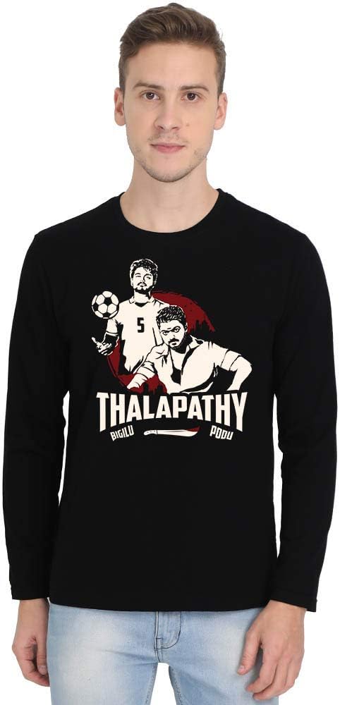 Crazy Punch Thalapathy Bigilu Podu Vijay Men's Black Full Sleeve Tamil Movie Round Neck T-Shirt