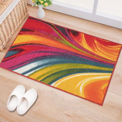 Rugshop Modernes Wellen Rutschfest (, rutschhemmenden) Bereich Teppich Multi Modern 20" x 30" Mehrfarbig
