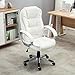 Belleze High-Back PU Leather Executive Office Ergonomic Computer Desk Chair with Padded Arms Chrome Silver, Adjustable Height & 360 Swivel - Stella (White)