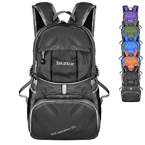 Bekahizar Foldable Backpack 35L Lightweight Packable Hiking Backpack Daypack Handy Travel Day Bag for Outdoor Camping Cycling Trekking Day Trips