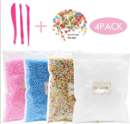 Approx 32000pcs(8000pcs/pack) Polystyrene Styrofoam Beads Small Foam Balls with Tools and Fruit Slice for Slime Making 2-4mm(0.08inch-0.15inch) (Mixed colors17)