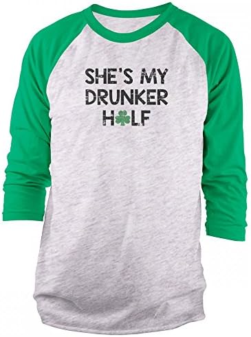 Vine Fresh Tees - She's My Drunker Half 3/4 Sleeve Raglan T-shirt - Adult Large, Ash w/Kelly