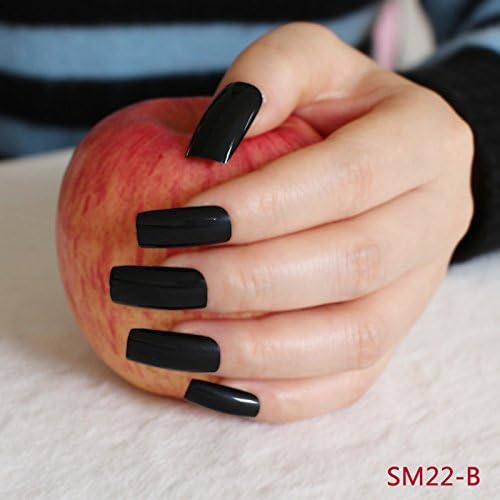 EchiQ 20Pcs Classic Black Flat False Nail Candy Color Lady Nail Super Long Size Nails For Finger DIY Tools