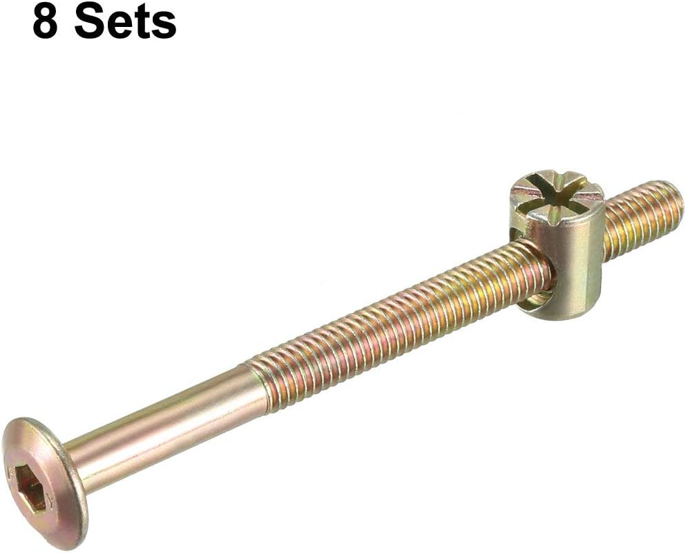 sourcing map M6x75mm Furniture Bolt Nut Set Hex Socket Screw 52mm Thread Length with Barrel Nuts for Beds Headboards Chairs 8 Sets - Image 3