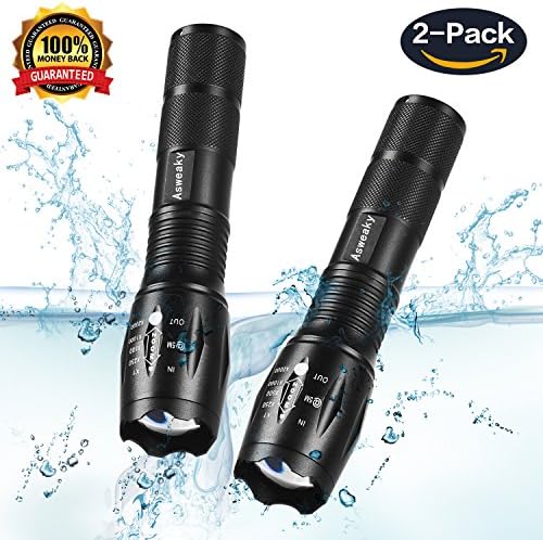 LED Flashlight High Lumens Small,Zoomable,Waterproof, Powerful Handheld Light Focusable 5 mode light （2 pack） Suitable for home and outdoor Urgent Uses (excluding batteries)