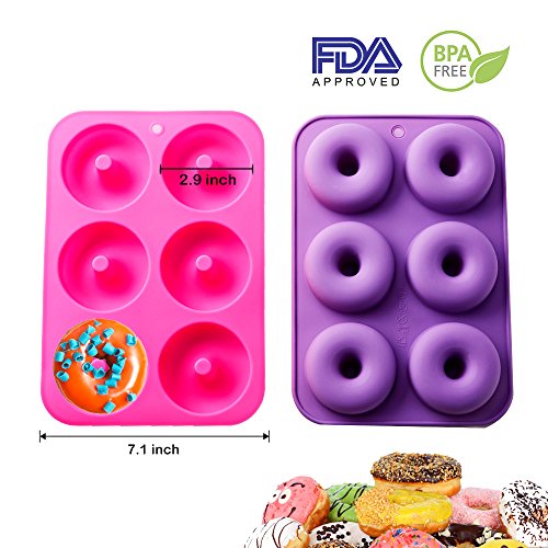 TEMCHY Donut Pan, 2-Pack Silicone Doughnuts Baking Pan, Non-Stick Cake Mold, Easy to Bake Full Size Perfect Shaped Donuts That Your Family and Kids Will Love